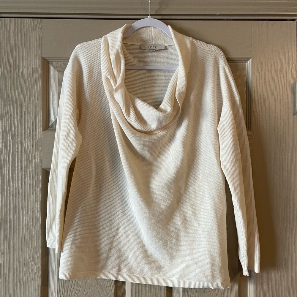LOFT - Cream Cowl Neck Knit Sweater